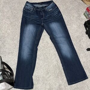 Dark blue flared jeans with rhinestones